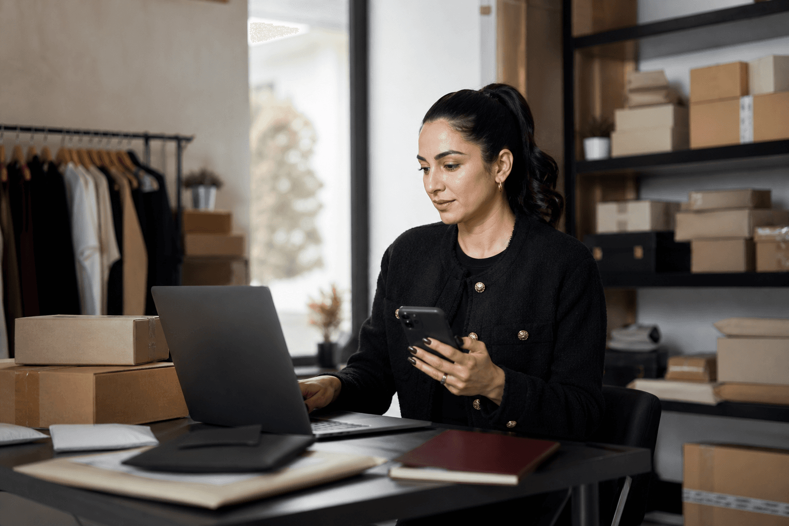 Responsable e-commerce préparant les notifications de commandes et de livraison de ses clients